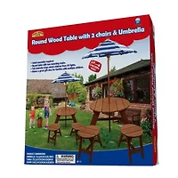 Home Wear China Child Wood Round Table W/ Umbrella And 2 Chairs Outdoor Play Set