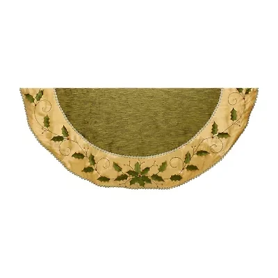 Kurt Adler 54" Green and Gold With Holly Leaves Embroidered Tree Skirt