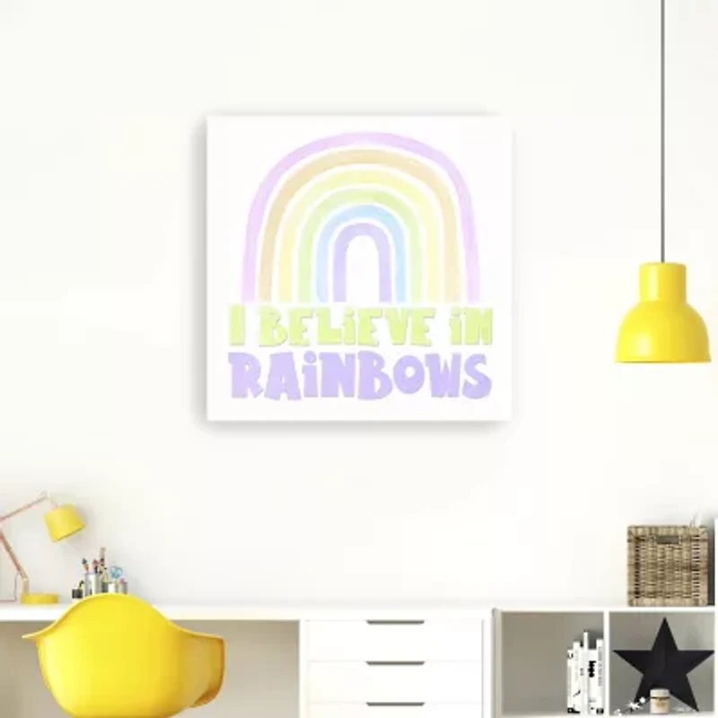 Lumaprints Pastel Rainbows I-Believe Giclee Canvas Art