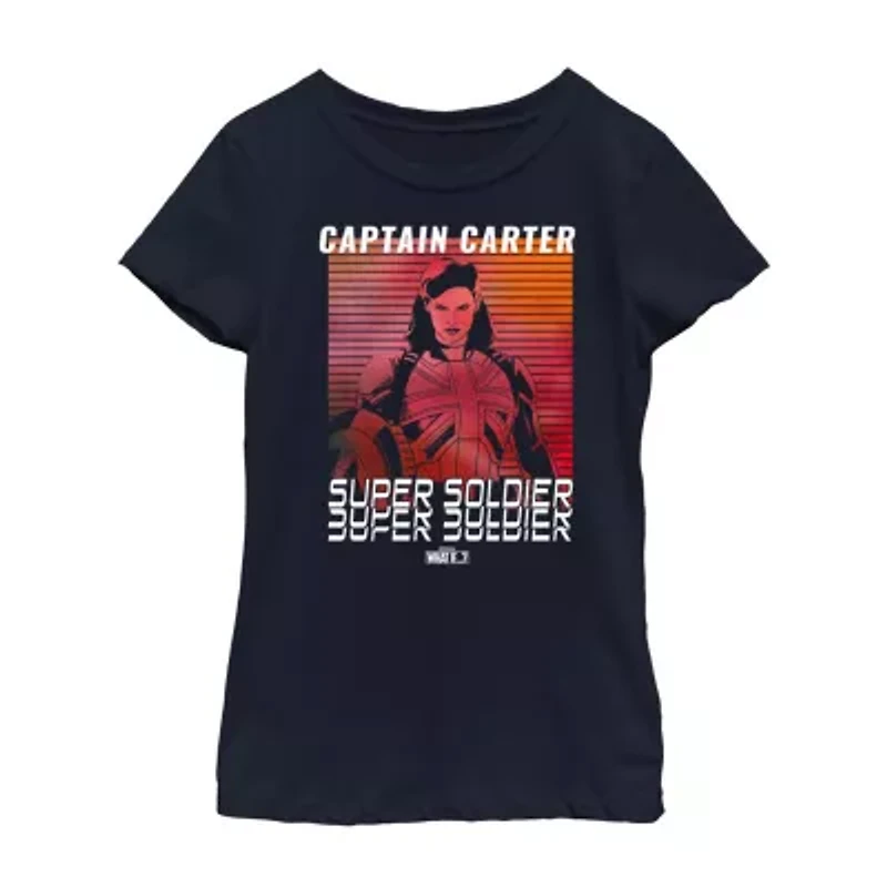 Captain Carter Little & Big Kid Girls Crew Neck Short Sleeve Slim Fit Marvel Graphic T-Shirt
