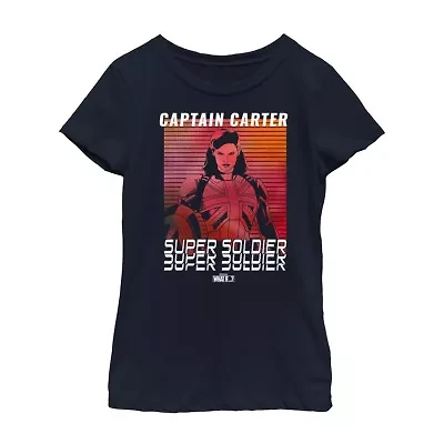 Captain Carter Little & Big Kid Girls Crew Neck Short Sleeve Slim Fit Marvel Graphic T-Shirt