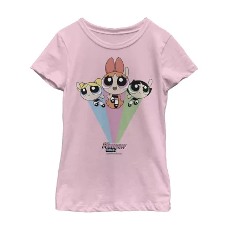 Little & Big Kid Girls Crew Neck Short Sleeve Slim Fit Powerpuff Graphic T-Shirt
