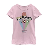 Little & Big Kid Girls Crew Neck Short Sleeve Slim Fit Powerpuff Graphic T-Shirt