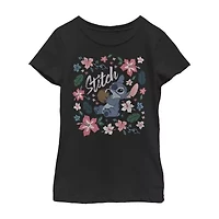 Little & Big Kid Girls Crew Neck Short Sleeve Slim Fit Lilo Stitch Graphic T-Shirt