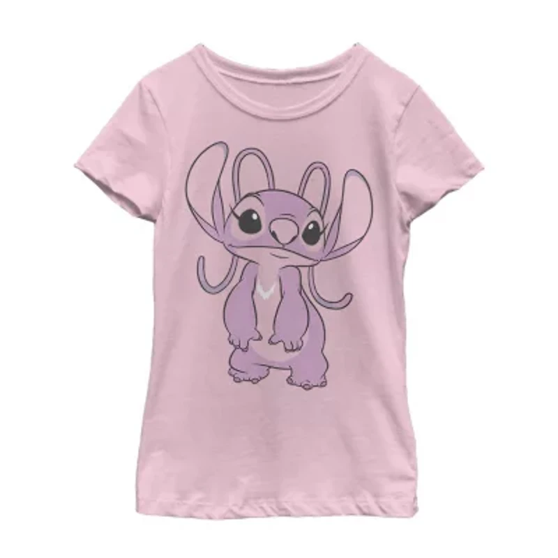Little & Big Kid Girls Crew Neck Short Sleeve Slim Fit Lilo Stitch Graphic T-Shirt