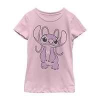 Little & Big Kid Girls Crew Neck Short Sleeve Slim Fit Lilo Stitch Graphic T-Shirt