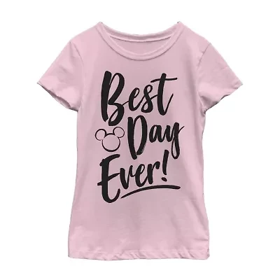 Little & Big Kid Girls Crew Neck Short Sleeve Slim Fit Mickey and Friends Mouse Minnie Graphic T-Shirt