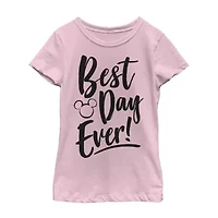 Little & Big Kid Girls Crew Neck Short Sleeve Slim Fit Mickey and Friends Mouse Minnie Graphic T-Shirt