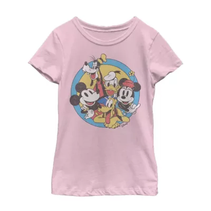 Little & Big Kid Girls Crew Neck Short Sleeve Slim Fit Mickey and Friends Mouse Minnie Graphic T-Shirt