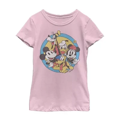 Little & Big Kid Girls Crew Neck Short Sleeve Slim Fit Mickey and Friends Mouse Minnie Graphic T-Shirt