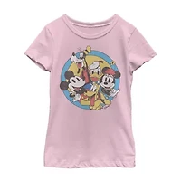 Little & Big Kid Girls Crew Neck Short Sleeve Slim Fit Mickey and Friends Mouse Minnie Graphic T-Shirt