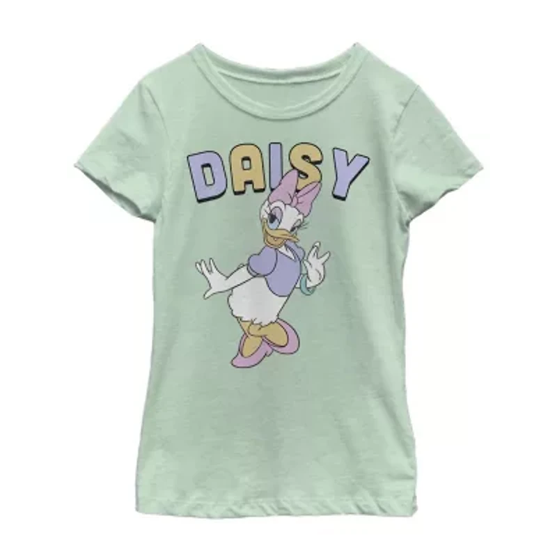 Daisy Little & Big Kid Girls Crew Neck Short Sleeve Slim Fit Mickey and Friends Mouse Minnie Graphic T-Shirt
