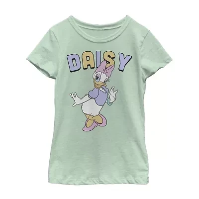 Daisy Little & Big Kid Girls Crew Neck Short Sleeve Slim Fit Mickey and Friends Mouse Minnie Graphic T-Shirt