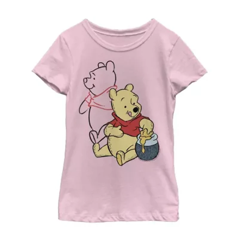 Little & Big Kid Girls Crew Neck Short Sleeve Slim Fit Winnie The Pooh Graphic T-Shirt