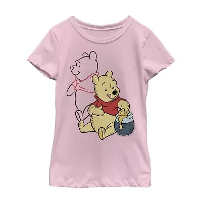 Little & Big Kid Girls Crew Neck Short Sleeve Slim Fit Winnie The Pooh Graphic T-Shirt