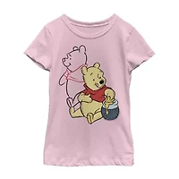Little & Big Kid Girls Crew Neck Short Sleeve Slim Fit Winnie The Pooh Graphic T-Shirt