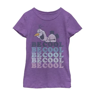 Little & Big Kid Girls Crew Neck Short Sleeve Slim Fit Frozen Olaf Graphic T-Shirt