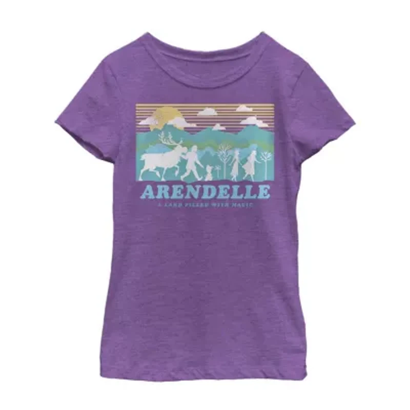 Arendelle Little & Big Kid Girls Crew Neck Short Sleeve Slim Fit Frozen Graphic T-Shirt