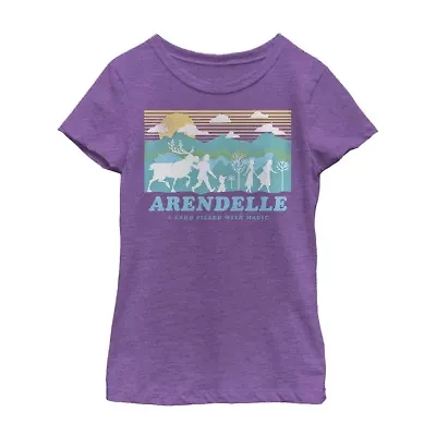 Arendelle Little & Big Kid Girls Crew Neck Short Sleeve Slim Fit Frozen Graphic T-Shirt