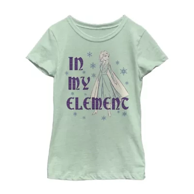 Disney Little & Big Kid Girls Crew Neck Short Sleeve Slim Fit Princess Frozen Graphic T-Shirt