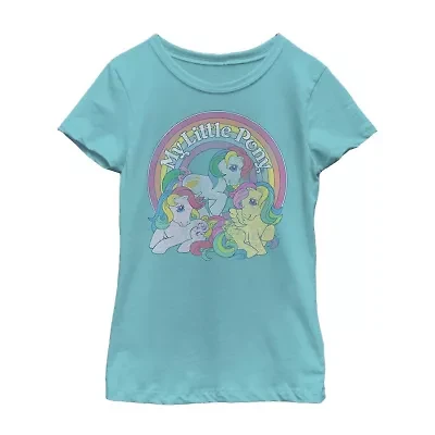 Little & Big Kid Girls Crew Neck Short Sleeve Slim Fit My Pony Graphic T-Shirt