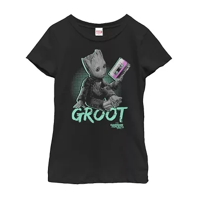 Groot Little & Big Kid Girls Crew Neck Short Sleeve Slim Fit Marvel Graphic T-Shirt