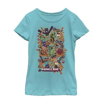 Little & Big Kid Girls Crew Neck Short Sleeve Regular Fit Minecraft Graphic T-Shirt