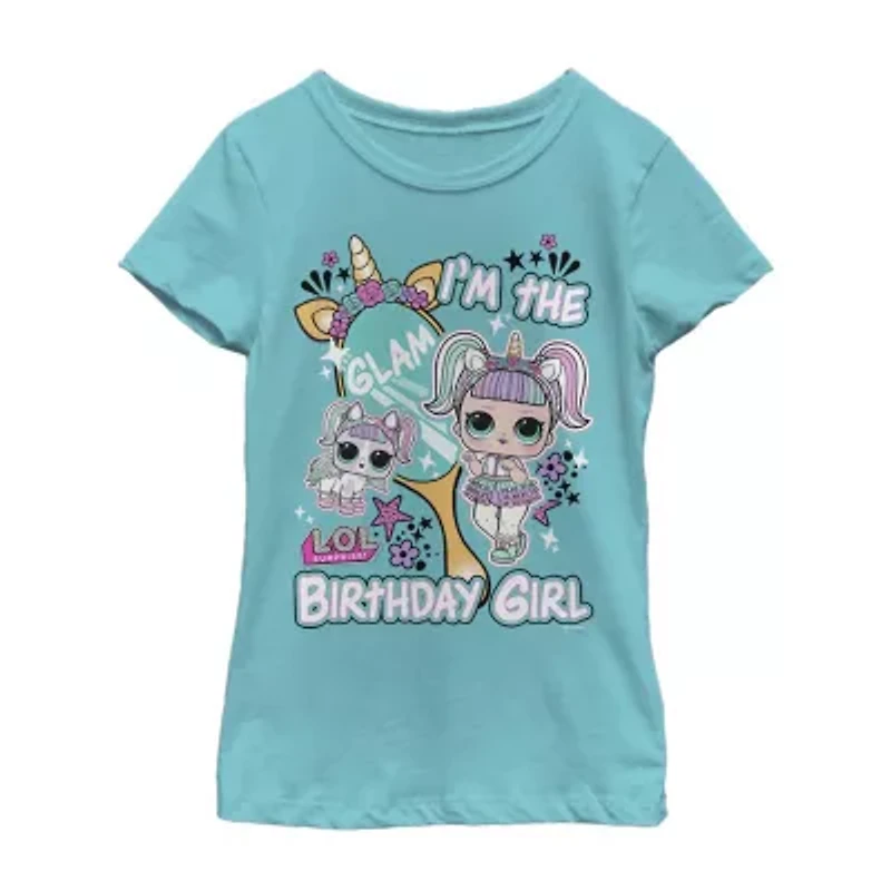 Little & Big Kid Girls Crew Neck Short Sleeve Slim Fit LOL Graphic T-Shirt