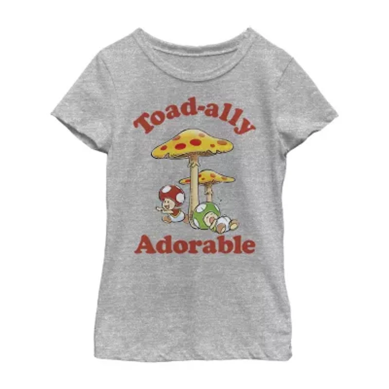 Little & Big Kid Girls Crew Neck Short Sleeve Slim Fit Super Mario Graphic T-Shirt