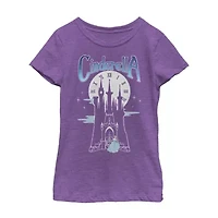 Little & Big Kid Girls Crew Neck Short Sleeve Slim Fit Cinderella Princess Graphic T-Shirt
