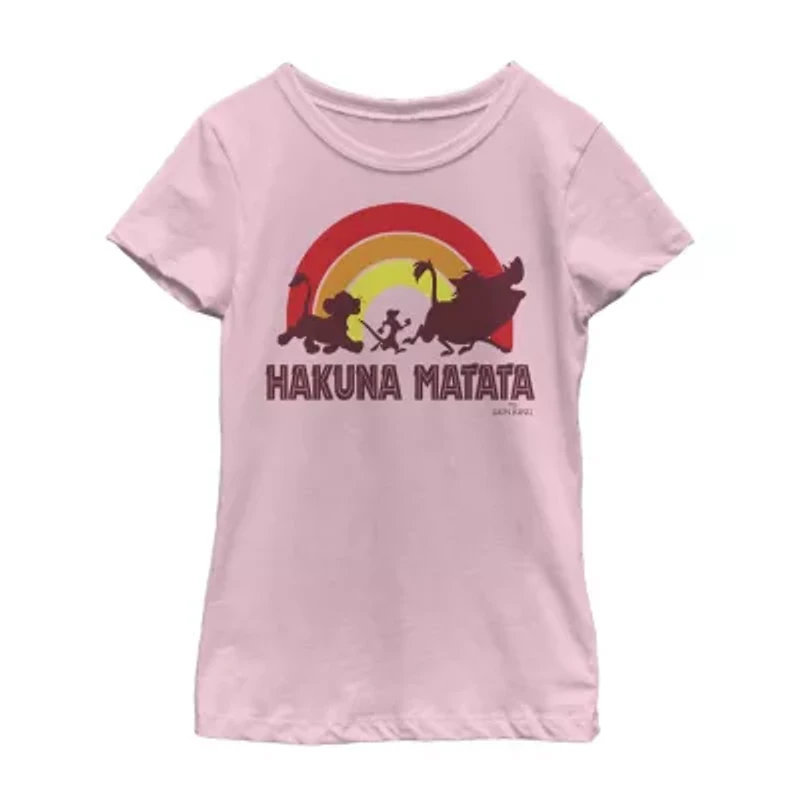 Hakuna Matata Little & Big Kid Girls Crew Neck Short Sleeve Slim Fit The Lion King Graphic T-Shirt