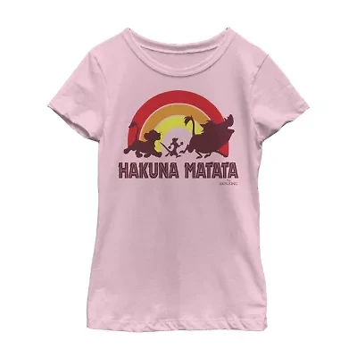 Hakuna Matata Little & Big Kid Girls Crew Neck Short Sleeve Slim Fit The Lion King Graphic T-Shirt