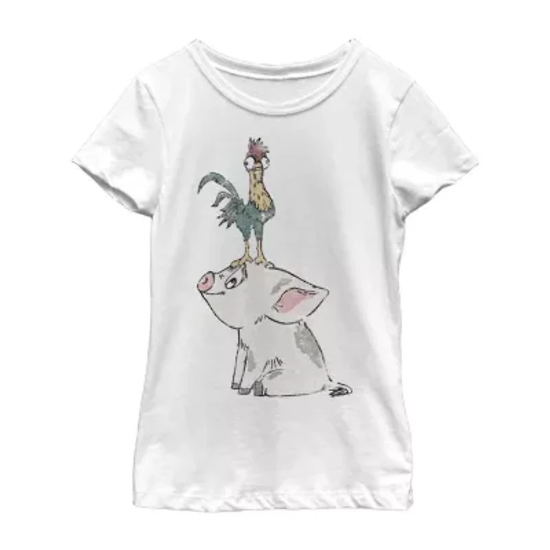 Pua Little & Big Kid Girls Crew Neck Short Sleeve Slim Fit Moana Graphic T-Shirt