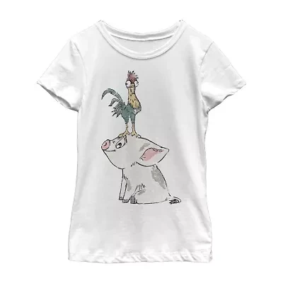 Pua Little & Big Kid Girls Crew Neck Short Sleeve Slim Fit Moana Graphic T-Shirt