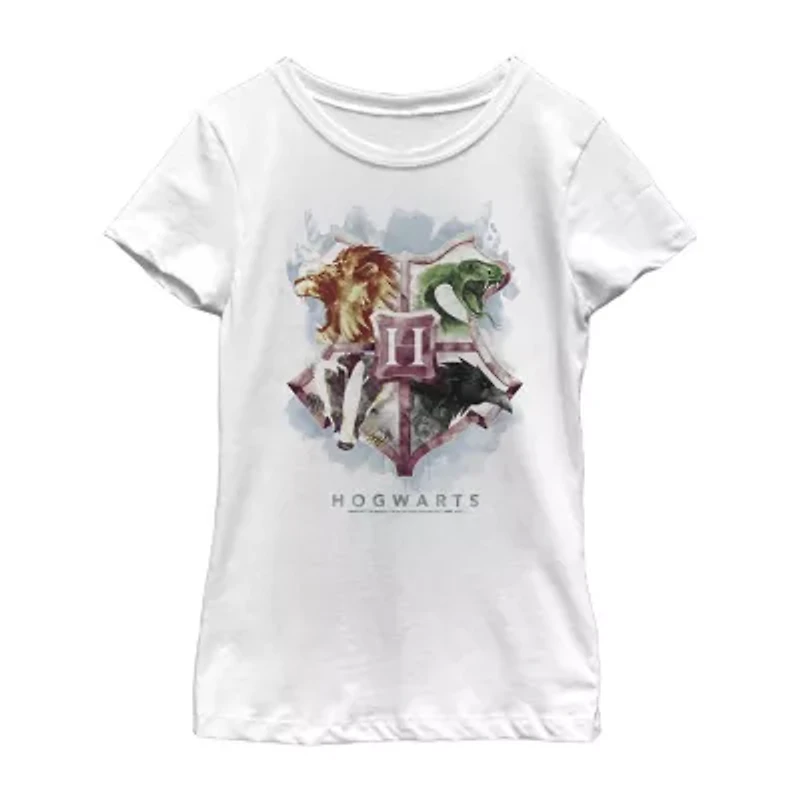 Hogwarts Little & Big Kid Girls Crew Neck Short Sleeve Slim Fit Harry Potter Graphic T-Shirt
