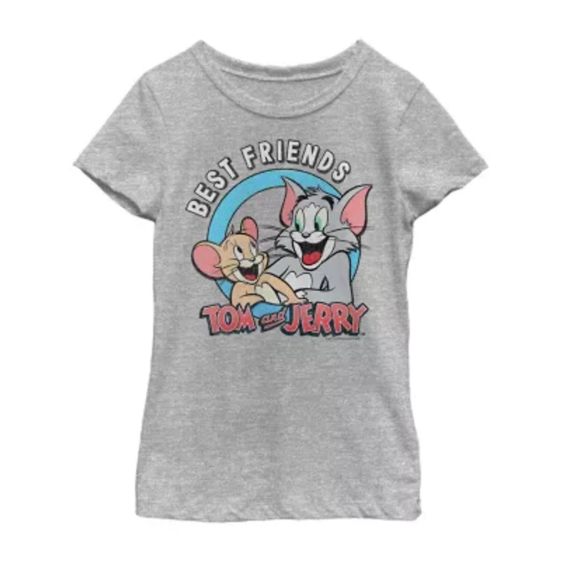 Little & Big Kid Girls Crew Neck Short Sleeve Slim Fit Tom and Jerry Graphic T-Shirt