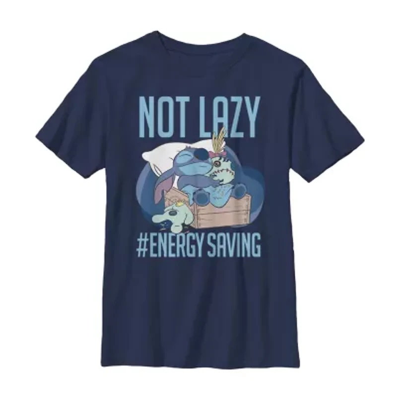 Little & Big Kid Boys Crew Neck Short Sleeve Slim Fit Lilo Stitch Graphic T-Shirt