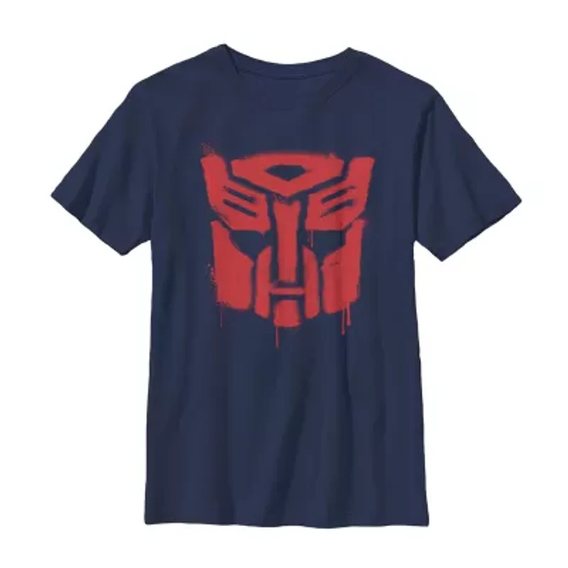 Drippy Autobot Little & Big Kid Boys Crew Neck Short Sleeve Slim Fit Transformers Graphic T-Shirt