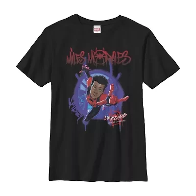 Miles Morales Little & Big Kid Boys Crew Neck Short Sleeve Slim Fit Spiderman Graphic T-Shirt