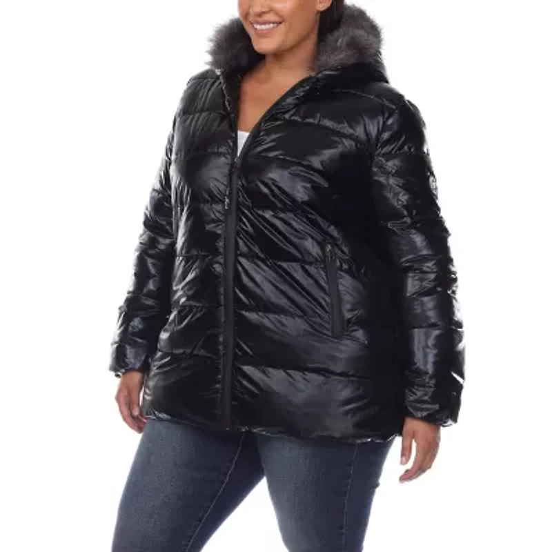 White Mark Womens Hooded Midweight Plus Puffer Jacket
