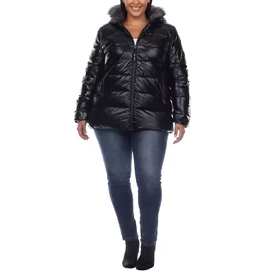 White Mark Womens Hooded Midweight Plus Puffer Jacket