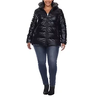 White Mark Womens Hooded Midweight Plus Puffer Jacket