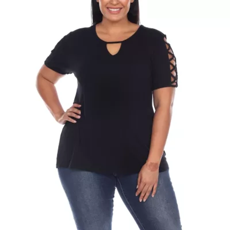 White Mark Plus Womens Keyhole Neck Short Sleeve Tunic Top