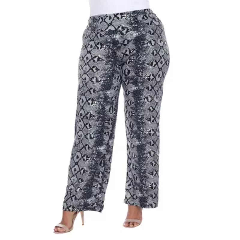 White Mark Womens Mid Rise Wide Leg Palazzo Pant-Plus