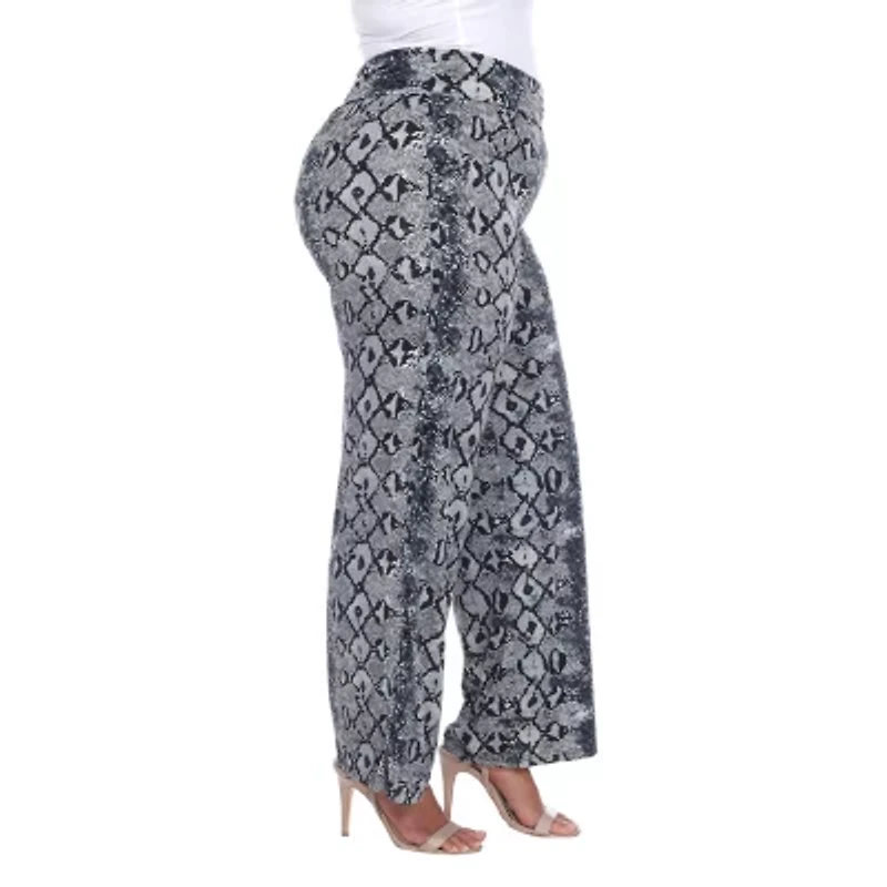 White Mark Womens Mid Rise Wide Leg Palazzo Pant-Plus