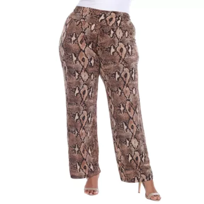 White Mark Womens Plus Mid Rise Wide Leg Palazzo Pant