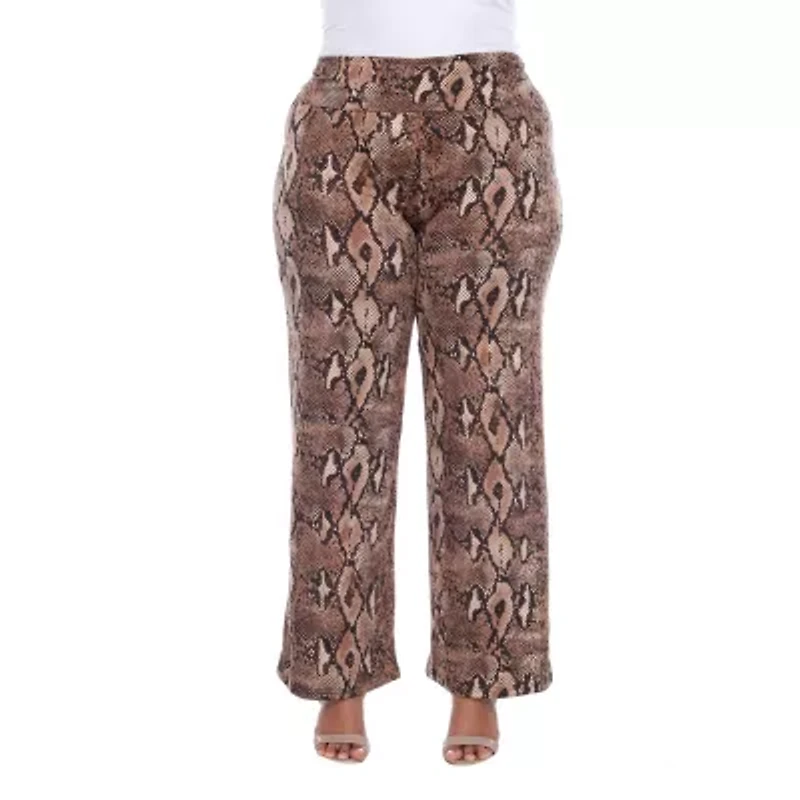 White Mark Womens Plus Mid Rise Wide Leg Palazzo Pant