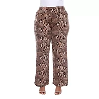 White Mark Womens Plus Mid Rise Wide Leg Palazzo Pant