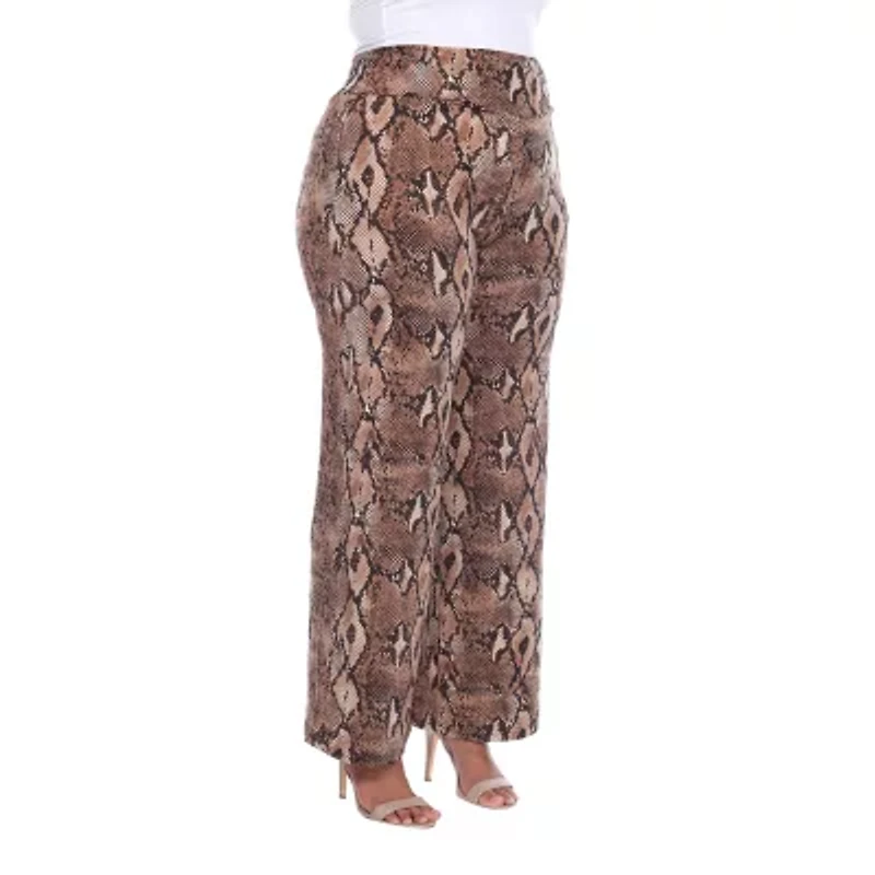 White Mark Womens Plus Mid Rise Wide Leg Palazzo Pant