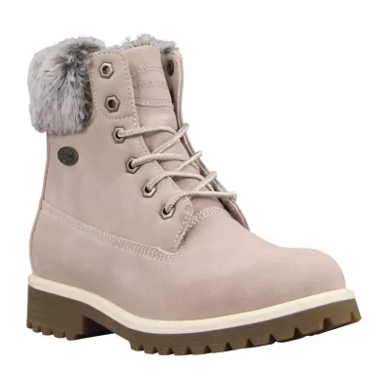 Lugz Womens Convoy Fur Block Heel Lace Up Boots